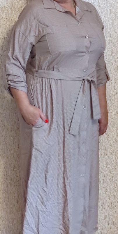  довга сукня сорочка з штапеля застібка на гудзики на всю довжину, рукав регулюється,в бокових швах кармани,,талія на резинці,