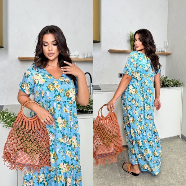  Сукня Тканина : бавовна 100% Довжина сукні : 145 см. Довжина рукава : 30 см. Стильна довга сукня з пишною спідницею , з v - образним вирізом . Натурал