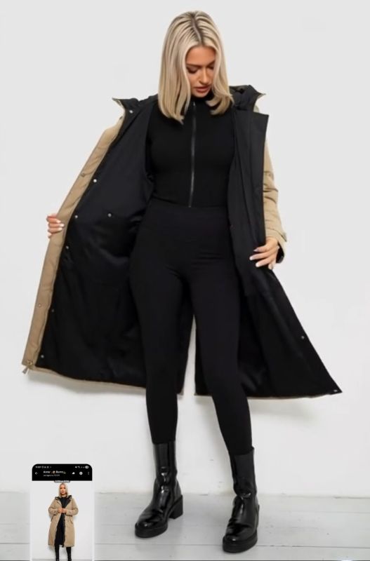 Двостороннє зимове пальто беж/ чорний,з капюшоном,карманами