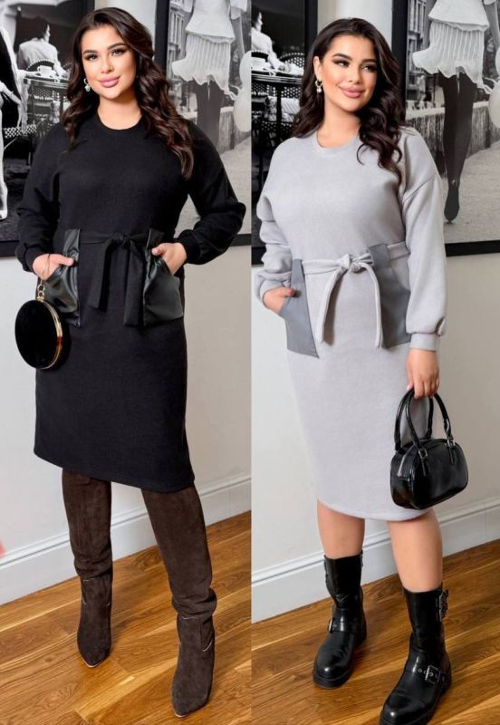 Новорічні ціни!Плаття Арт 2447х Тканина ангора вʼязка щільна, екошкіра сірий 48-50,52-54,56-58 чорни