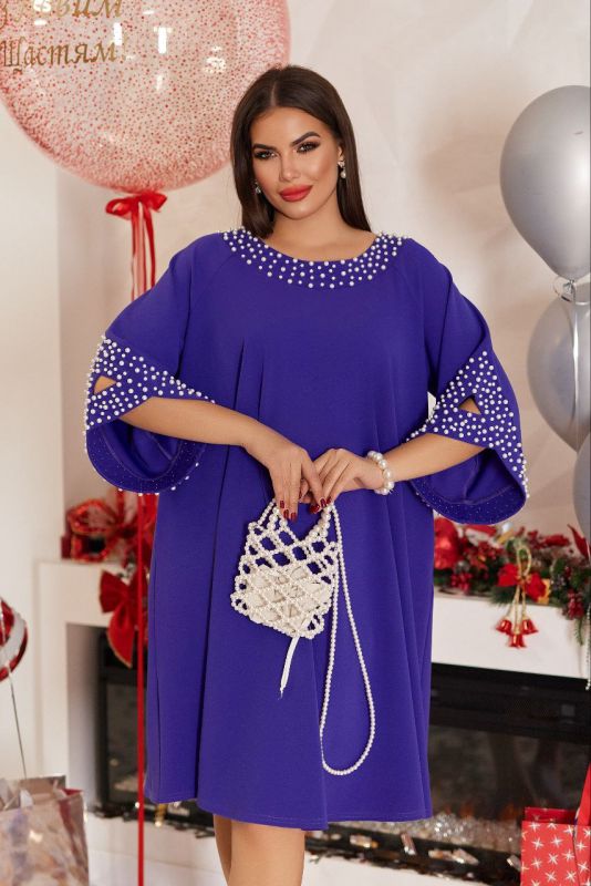 РОЗПРОДАЖ Сукня " МОРЕ ПЕРЛИН" Тканина: Креп дайвинг трикотаж гарної якості + перлини #282