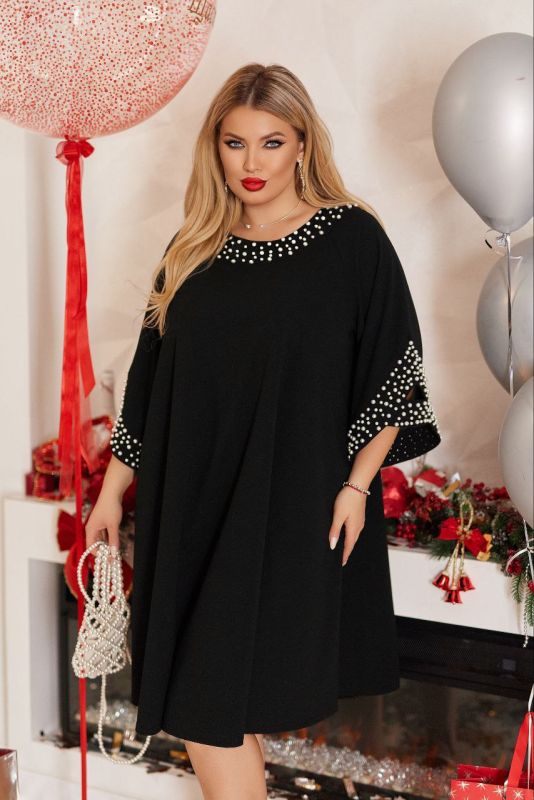 РОЗПРОДАЖ Сукня " МОРЕ ПЕРЛИН" Тканина: Креп дайвинг трикотаж гарної якості + перлини #283