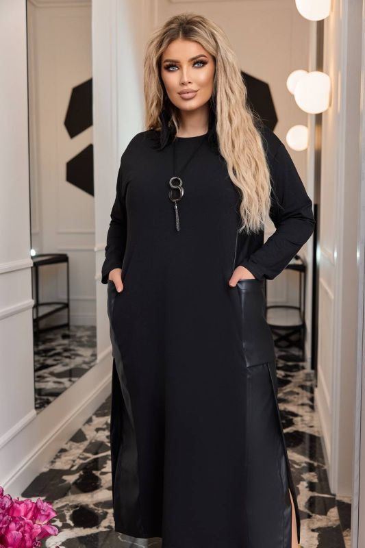 Розпродаж Плаття з прикрасою Тканина : двонитка ( гарної якості )+ екошкіра Вільне плаття