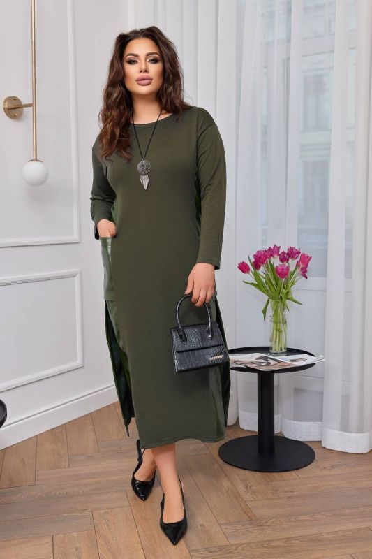 Розпродаж Плаття з Тканина : двонитка ( гарної якості )+ екошкіра Вільне плаття , з боків