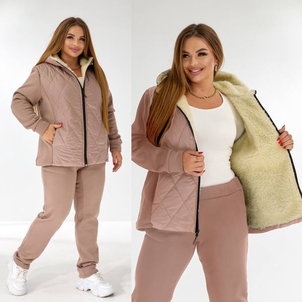 Суперціна Костюм тринитка на флісі ,кофта на хутрі овчина+ стьобана плащівка