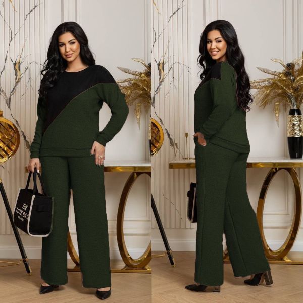 костюм з фактурного трикотажу на флісі хакі