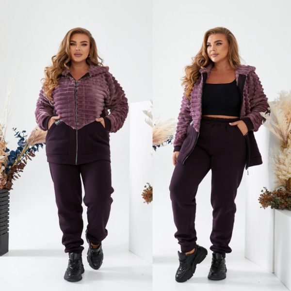 Розпродаж-костюм шубка з тринитки на флісі та хутром тедді