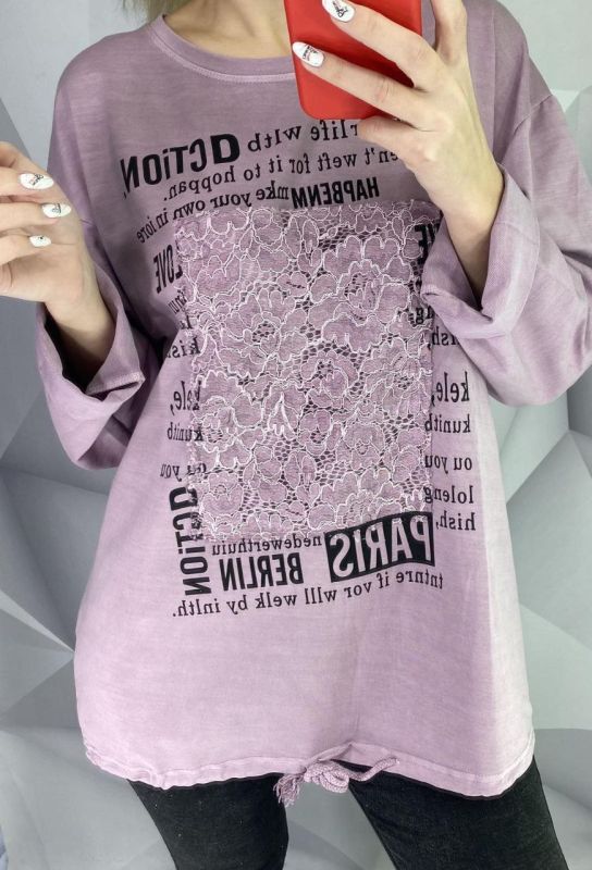 кофта трикотаж бавовна +гіпюр лаванда