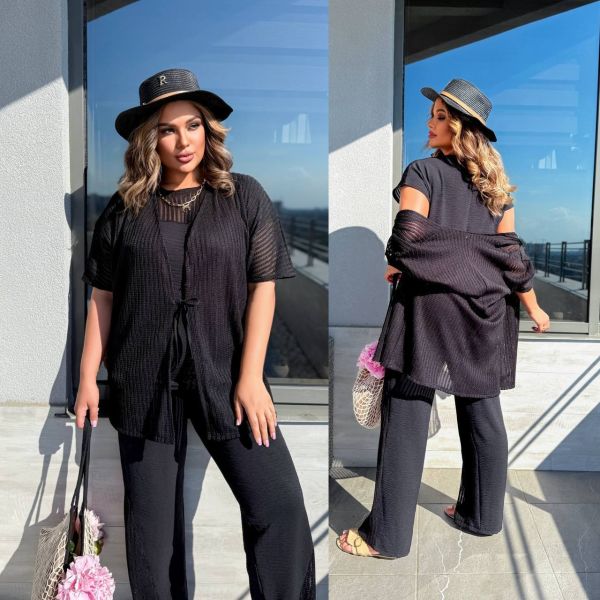 костюм трійка з жатого крепу+макраме вязка