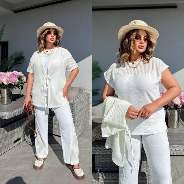 костюм трійка з жатого крепу+макраме вязка