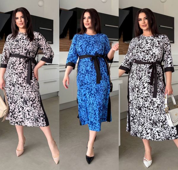 сукня з софту з поясом білий кавовий синій