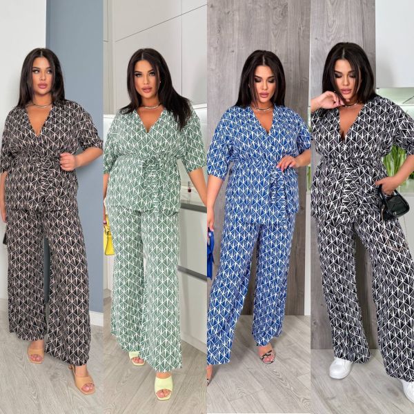 брючний костюм штапель оливка джинс мокко білий з чорним