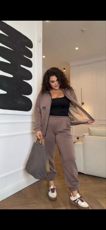 костюм з тринитки на флісі зпідкладом хутра тедді  (мокко)